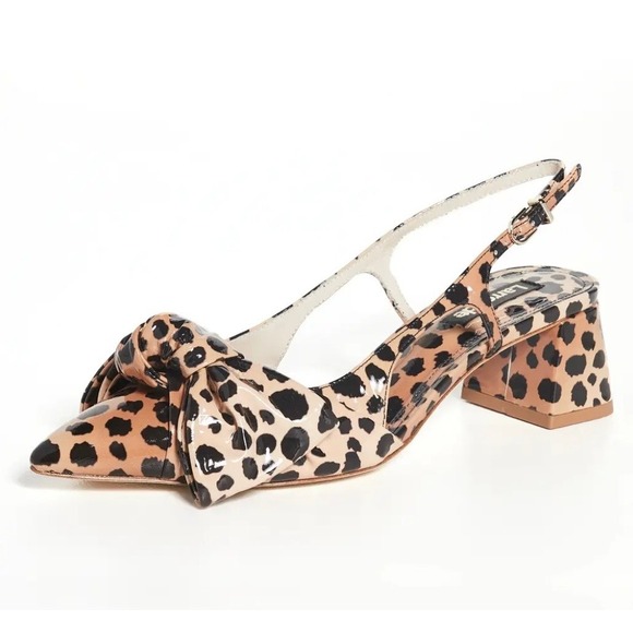 Larroude Shoes - Larroude Elle Cheetah Print Patent Leather Slingback Block Heel Pumps Bow 39